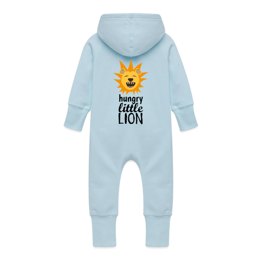 Baby Organic Idyo Sweat Overalls With Hood "Hungry little Lion" - light blue