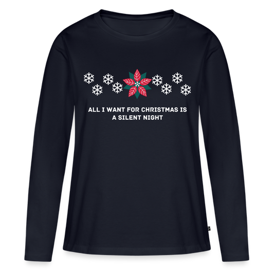 Women's Idyo Longsleeve Shirt "All I want for christmas is a silent night" - navy