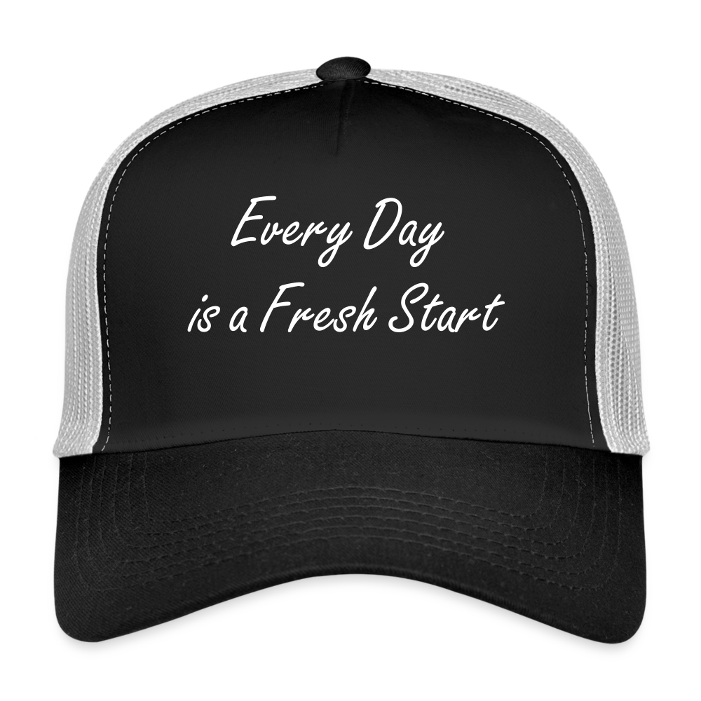 Trucker Cap "Every day is a fresh start" - black/stone grey