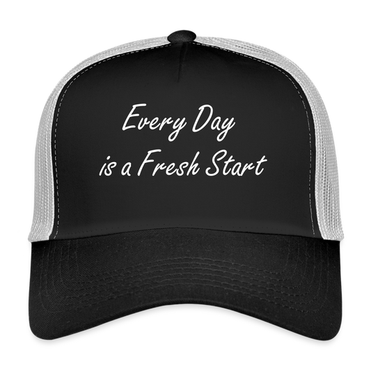 Trucker Cap "Every day is a fresh start" - black/stone grey