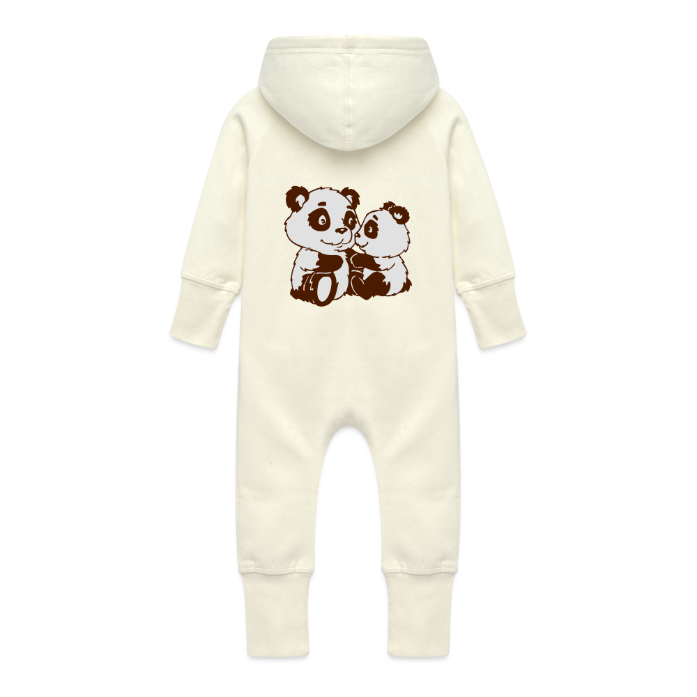 Baby Organic Idyo Sweat Overalls With Hood "Panda family" - vanilla
