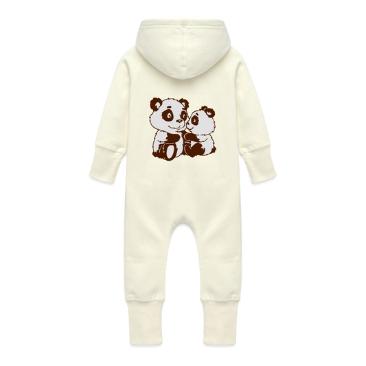 Baby Organic Idyo Sweat Overalls With Hood "Panda family" - vanilla