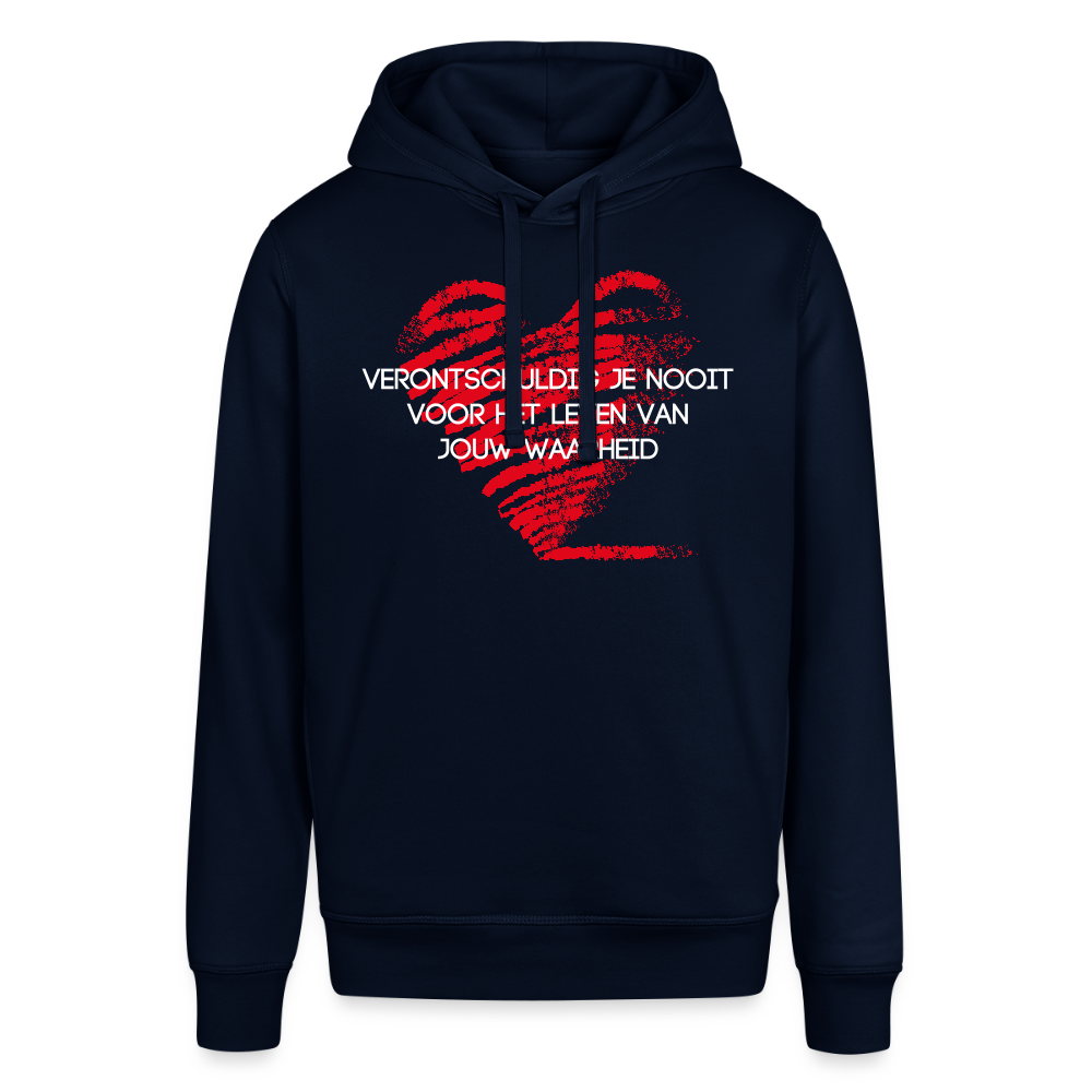 Unisex Organic Idyo Hoodie "Verontschuldig je nooit" - navy