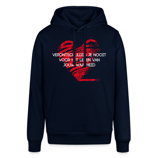 Unisex Organic Idyo Hoodie "Verontschuldig je nooit" - navy