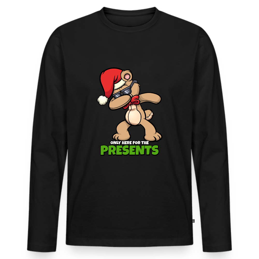 Men's Organic Long Sleeve Shirt "Only here for the presents" - black
