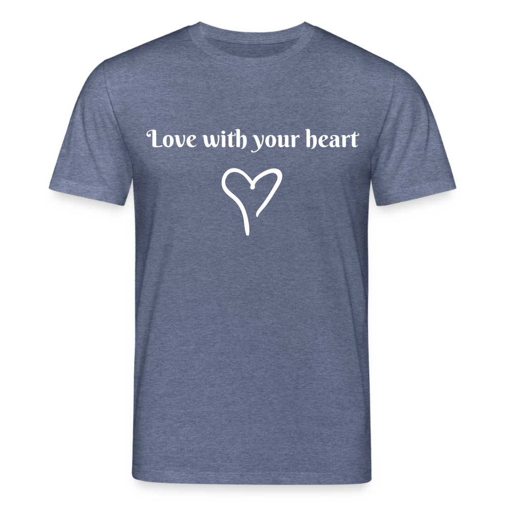 Unisex Organic T-Shirt "Love with your heart" - dark heather blue