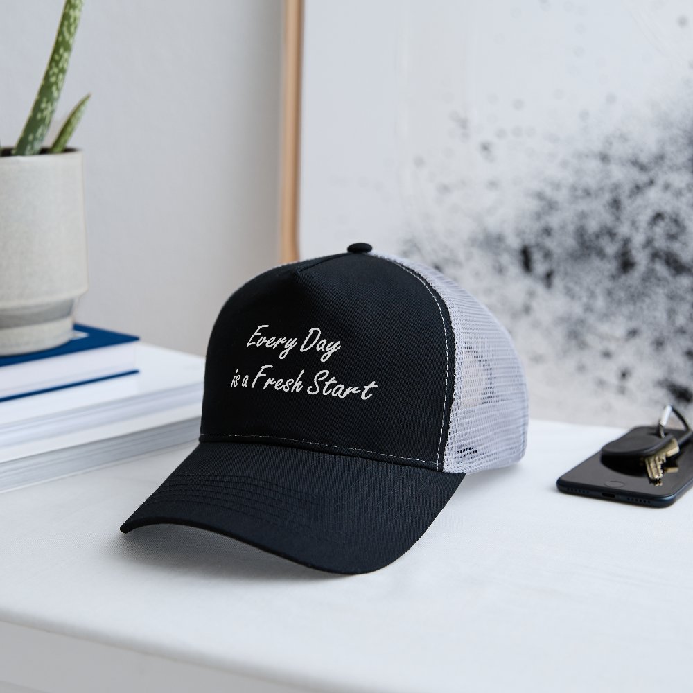 Trucker Cap "Every day is a fresh start" - black/stone grey