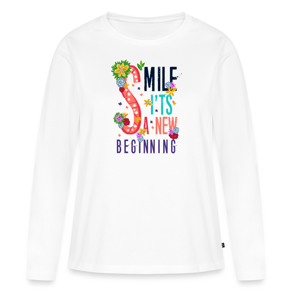 Women's Longsleeve Shirt "Smile Its a new beginning" - white
