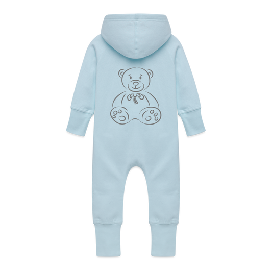 Baby Organic Idyo Sweat Overalls With Hood "Grey bear" - light blue