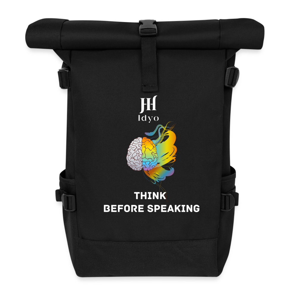 Roll Top Idyo Backpack "Think before speaking" - black
