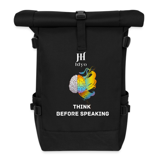 Roll Top Idyo Backpack "Think before speaking" - black