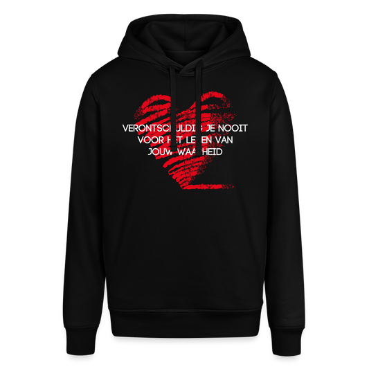 Unisex Organic Idyo Hoodie "Verontschuldig je nooit" - black