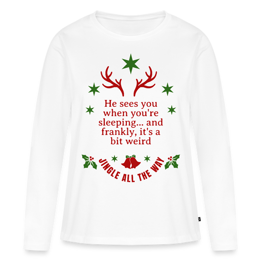 Women's Idyo Longsleeve Shirt "He sees you when you're sleeping" - white