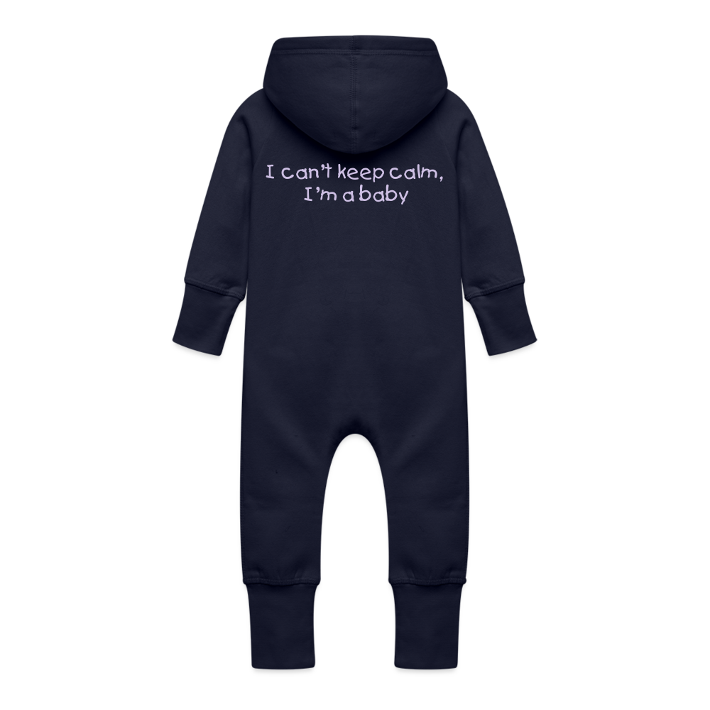 Baby Organic Idyo Sweat Overalls With Hood "I can't keep calm I'm a baby" - navy