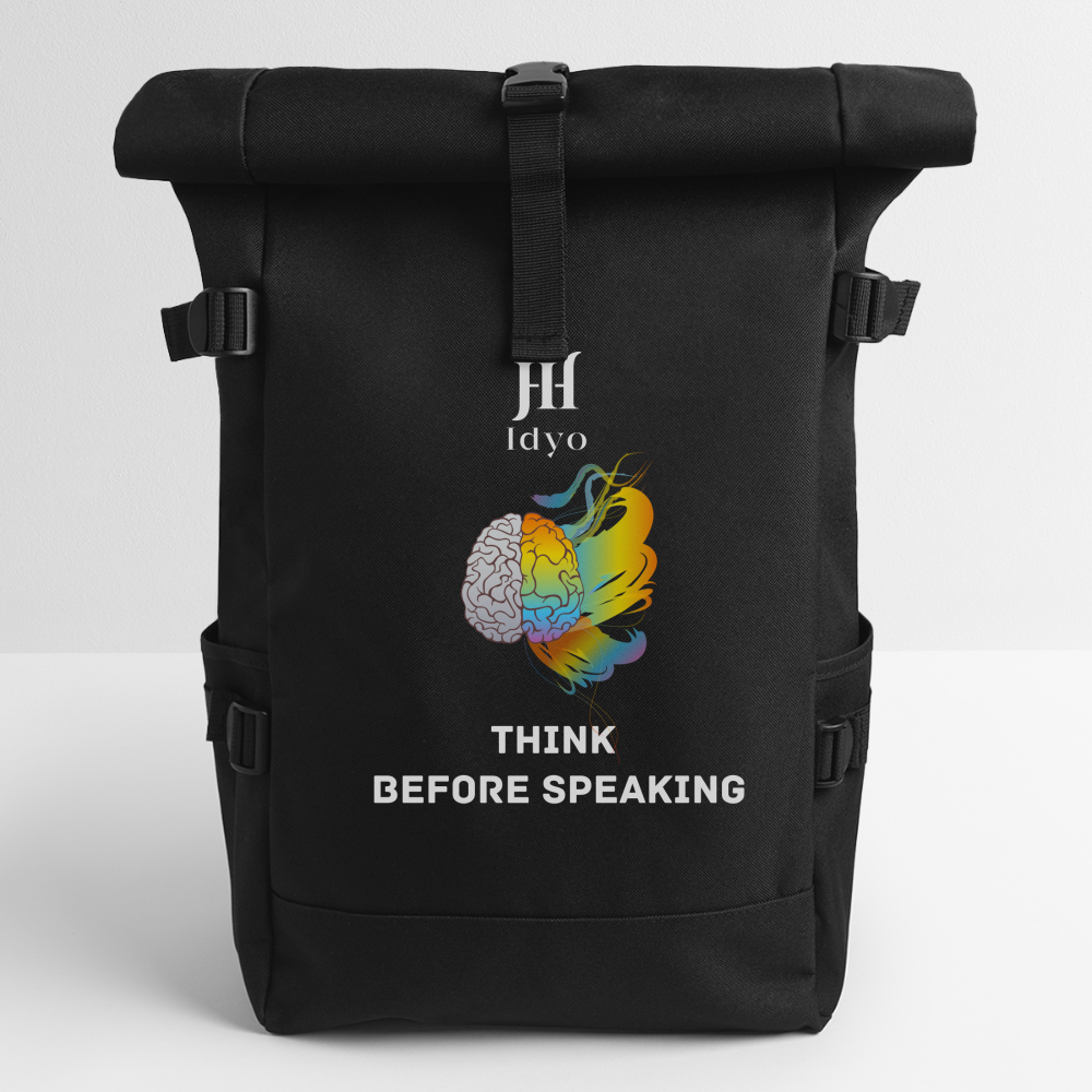 Roll Top Idyo Backpack "Think before speaking" - black