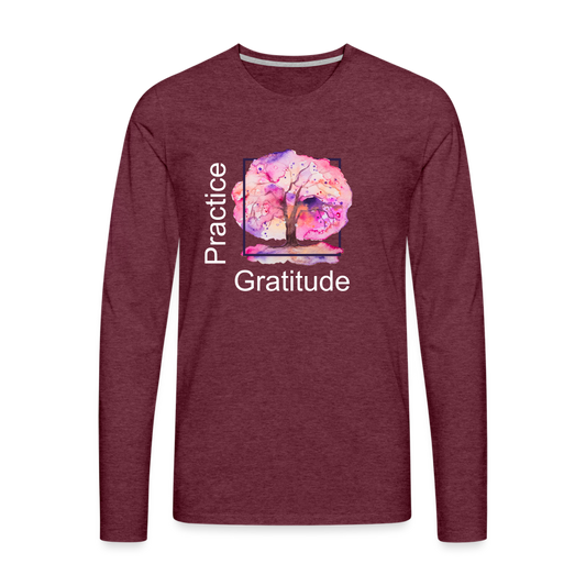 Men's Premium Idyo Longsleeve Shirt "Practice Gratitude" - heather burgundy