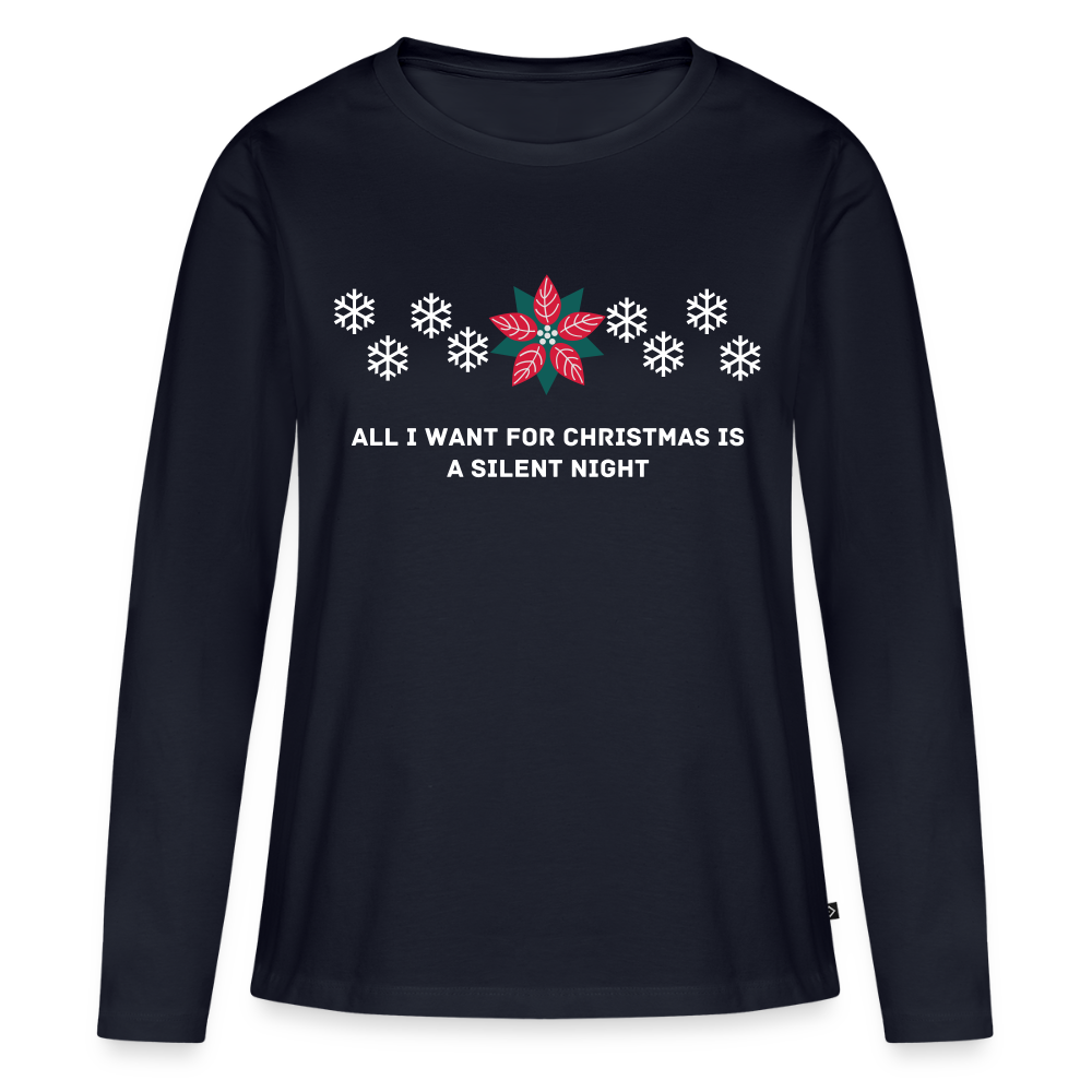 Women's Idyo Longsleeve Shirt "All I want for christmas is a silent night" - navy