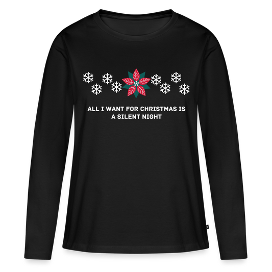 Women's Idyo Longsleeve Shirt "All I want for christmas is a silent night" - black