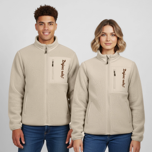 RELAXED FIT Unisex sherpa jacket "Dajesz radę!" - beige