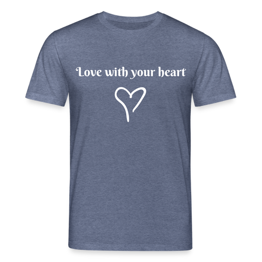 Unisex Organic T-Shirt "Love with your heart" - dark heather blue