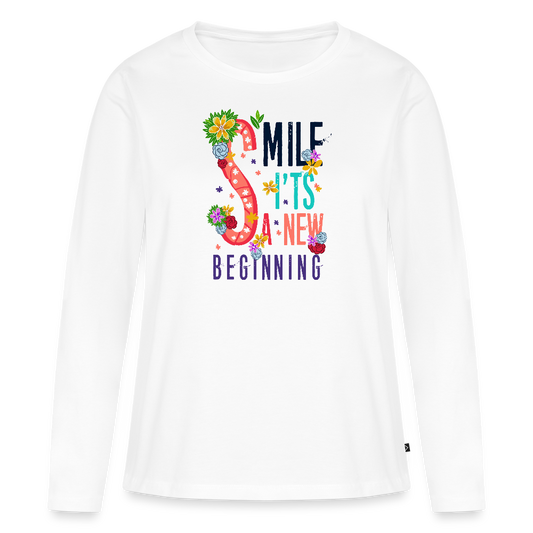 Women's Longsleeve Shirt "Smile Its a new beginning" - white