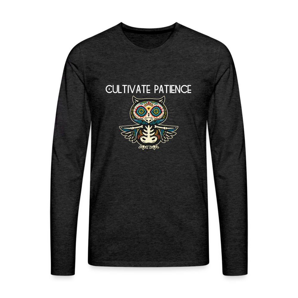 Men's Premium Idyo Longsleeve Shirt "Cultivate patience" - charcoal grey