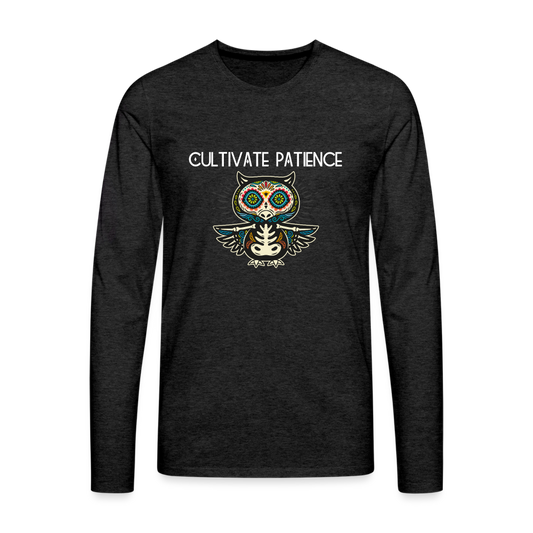 Men's Premium Idyo Longsleeve Shirt "Cultivate patience" - charcoal grey