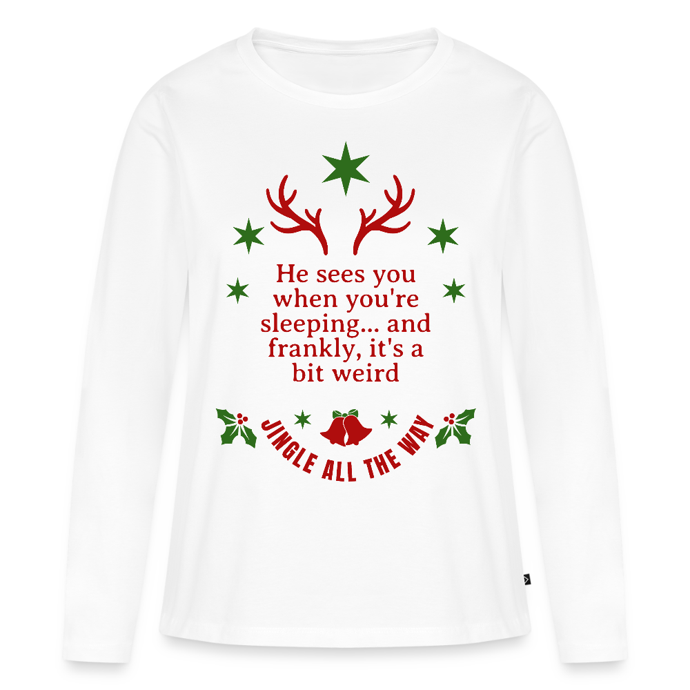 Women's Idyo  Longsleeve Shirt "He sees you when you're sleeping" - white