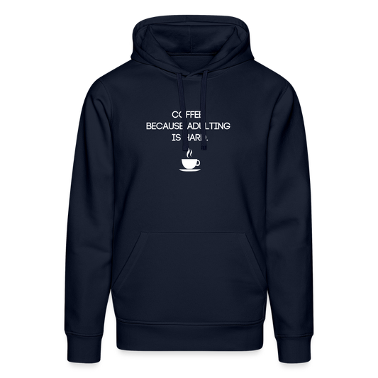 Unisex Organic Idyo Hoodie "Coffee because adulting is hard" - french navy