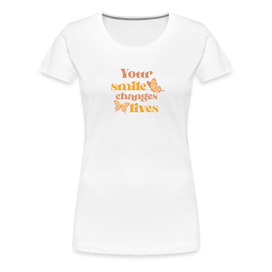 Women’s Premium  Idyo T-Shirt  "Your smile changes lives" - white